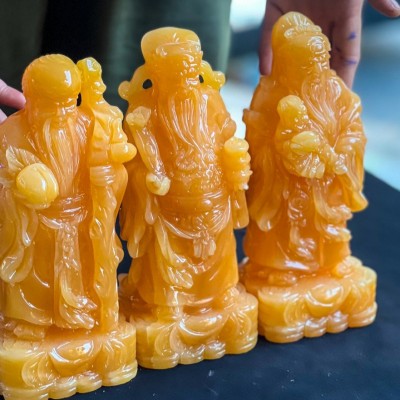 Tượng tam đa phúc lộc thọ đá ngọc hoàng long cao 20cm