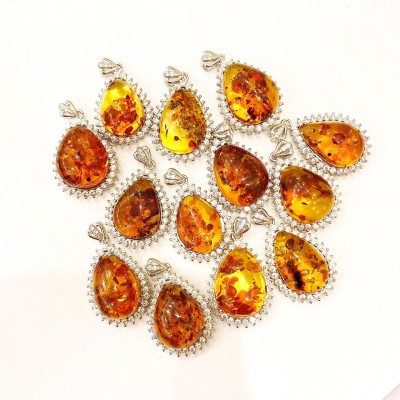 MẶT DÂY CHUYỀN AMBER TỰ NHIÊN BỌC VÀNG 925 DÀNH CHO NAM VÀ NỮ