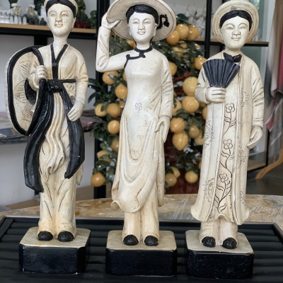 Bộ tượng ba cô gái đá cổ cao 30cm