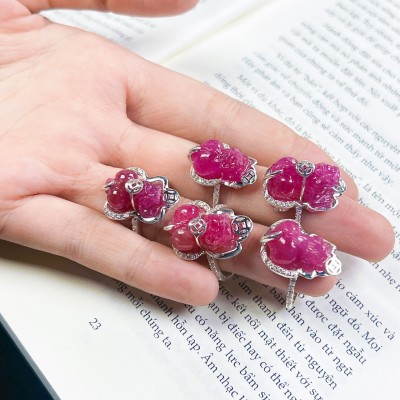 NHẪN TỲ HƯU ĐÁ RUBY BỌC BẠC TA