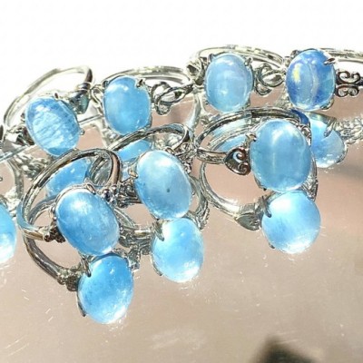 NHẪN AQUAMARINE TỰ NHIÊN KẾT HỢP BẠC 925 