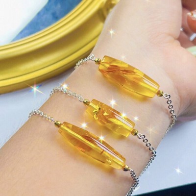 LÁCH TAY LU HỔ PHÁCH AMBER DÂY BẠC TA