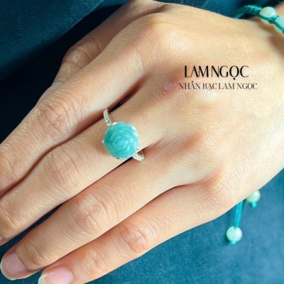 Nhẫn Lam Ngọc Hoa Sen Bọc Bạc Sang Trọng Mang Lại Sự May Mắn Cho Gia Chủ