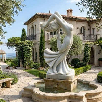 Tượng nghệ thuật đá trắng nguyên khối vũ điệu của gió cao 1m T3920