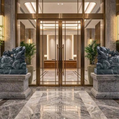 Cặp tỳ hưu đá cẩm vân nguyên khối dài 80cm T3925