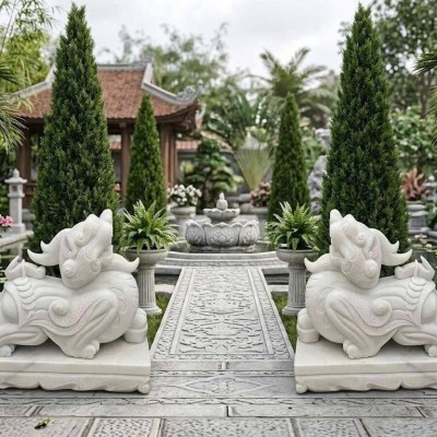 Cặp tỳ hưu đá trắng nguyên khối dài 1m25 T3924