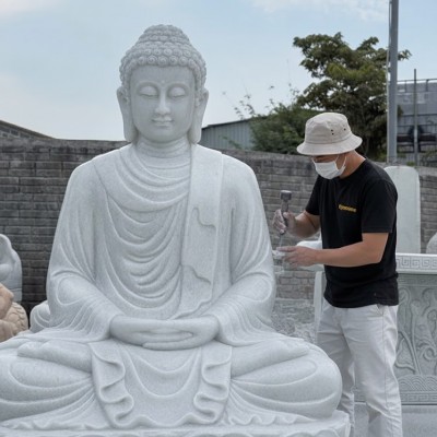 Tượng phật thích ca ngồi đá trắng nguyên khối  1.5m ngang 92cm sâu 60cm  T3708