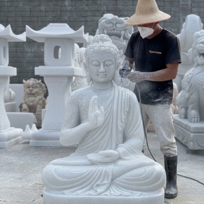 Tượng phật thích ca ngồi đá trắng nguyên khối  cao 60cm-45cm-33cm T3706