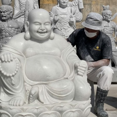 Tượng di lặc đá trắng nguyên khối Cao 1.4m -ngang 80cm -dài 1m T3619