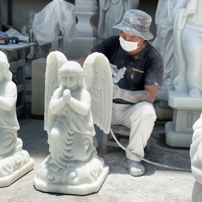Tượng đá trắng thiên thần quỳ gối cao 50cm T3605