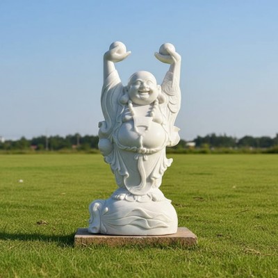 Tượng phật di lặc đứng bằng đá trắng nguyên khối cao 1.25m T3660