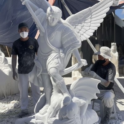 Tượng Tổng Thiên Thần Michael đá trắng cao 1.5m T3616