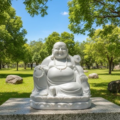 Tượng phật di lặc đá trắng nguyên khối cao 1,73m T3633