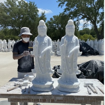 Tượng quan âm đá trắng nguyên khối cao 1M25, ngang 45cm, dài 30cm T3217