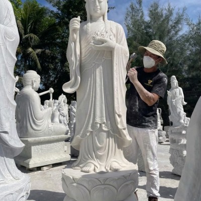 Tượng phật địa tạng đá trắng nguyên khối Cao 2.7M ngang 80Cm dài 70Cm T3588