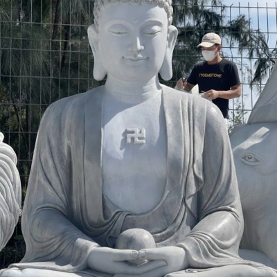 Tượng phật thích ca ngồi đá nguyên khối cẩm vân Cao 2M ngang 1.3M dài 1M T3584