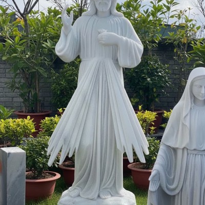 Tượng Chúa Giêsu Lòng Thương Xót đá trắng cao 2m2 T3626