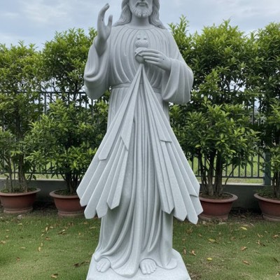 Tượng Chúa Giêsu Lòng Thương Xót đá trắng cao 2m T3628