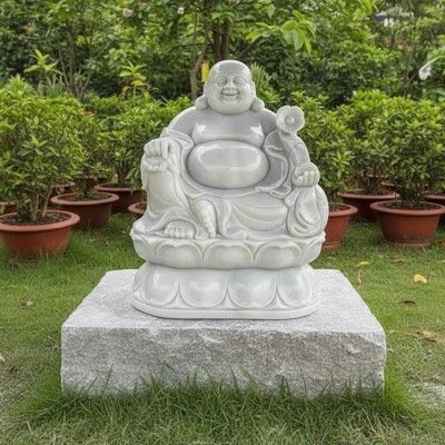 Tượng di lặc ngồi trên đài sen cầm gậy như ý cao 1m52 T3642