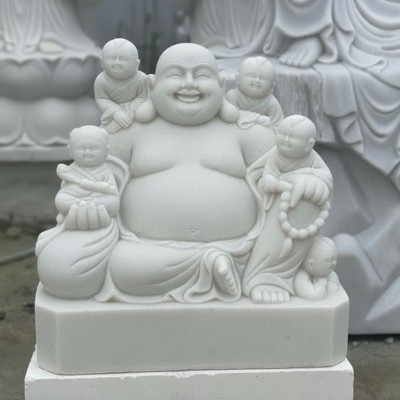 Tượng phật di lặc cùng 5 tiểu đồng ngồi trên đài sen cao 50CM T3646