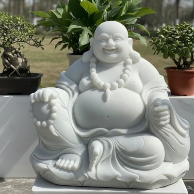 Tượng di lặc đá trắng nguyên khối cao 90cm T3648