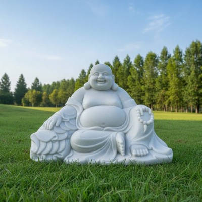 Tượng di lặc đá trắng nguyên khối cao cấp cao 80cm - ngang 1m1 T3650