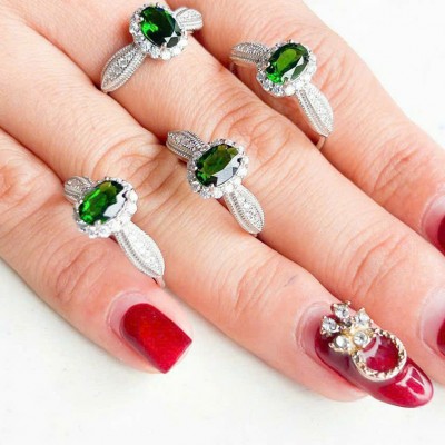 Nhẫn đá Diopside bọc bạc - T3267