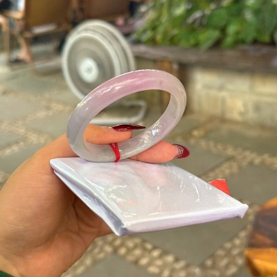 Vòng bản hẹ đá ngọc cẩm thạch trắng phớt tím - T3406