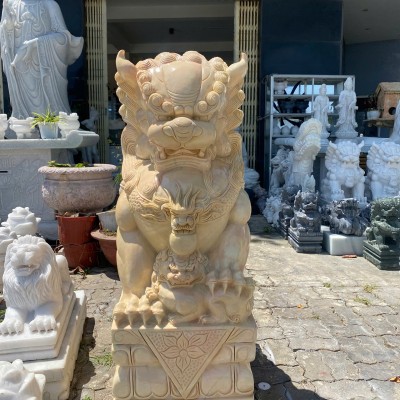 Cặp kỳ lân đá cà rốt nguyên khối cao 1m2 dài 42cm rộng 67cm T3444
