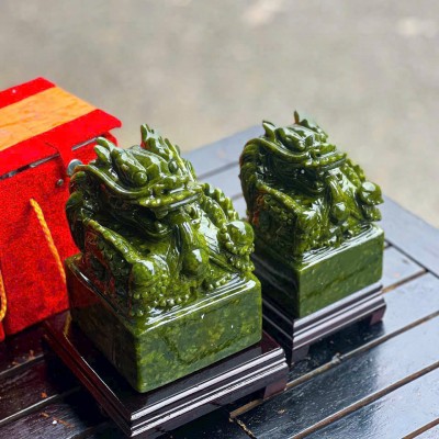 Ấn rồng đá serpentine tự nhiên, chiều cao 12cm và 15cm - T3466