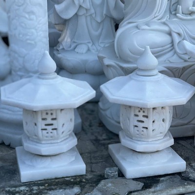 Cặp chân đèn đá trắng nguyên khối cao 45cm ngang 30cm T3553