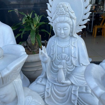 Tượng quan âm đá trắng nguyên khối cao 1M52, ngang 60cm, dài 47cm T3555
