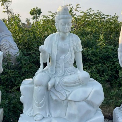 Tượng thích ca đá trắng nguyên khối cao 1.5m, ngang 90cm, dài 60cm T3564