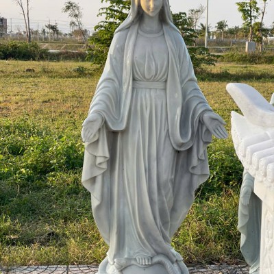 Tượng đức mẹ maria đá trắng nguyên khối cao 1.5m, ngang 60cm, dài 40cm T3568