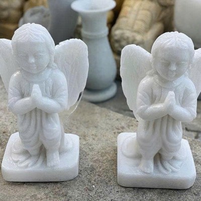 Tượng thiên thần cầu nguyện đá trắng cao 30cm T3614