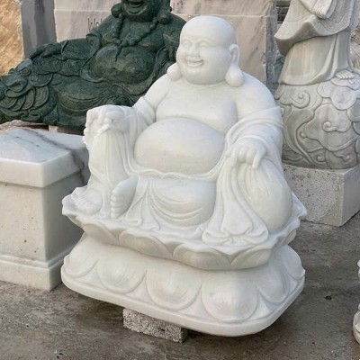 Tượng di lặc đá trắng nguyên khối cao 90cm ngang 80cm T3632