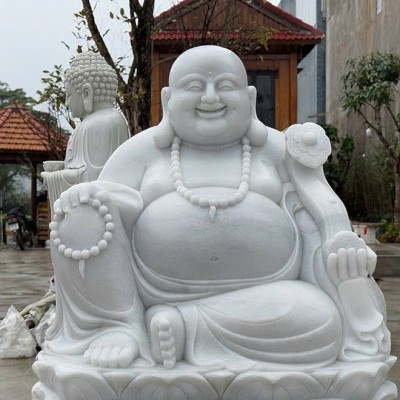 Tượng phật di lặc đá trắng nguyên khối cao 1,73m T3633
