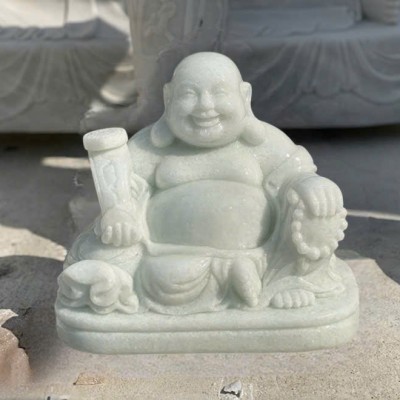 Tượng di lặc đá trắng tự nhiên nguyên khối cao 36cm - ngang 35cm T3649