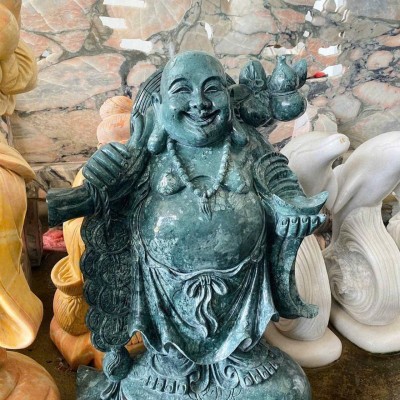 Tượng đá mỹ nghệ điêu khắc phật di lặc vác cành đào bằng đá serpentine cao 68cm T3657
