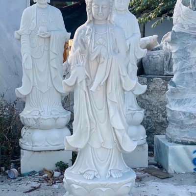Tượng quan âm đá trắng nguyên khối cao 1m8 T3665