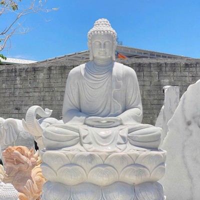 Tượng phật thích ca ngồi đá trắng nguyên khối  cao 1,8m x 1,1m x 80cm T3712