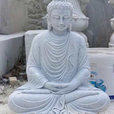 Tượng phật thích ca ngồi đá trắng nguyên khối cao 60cm T3713