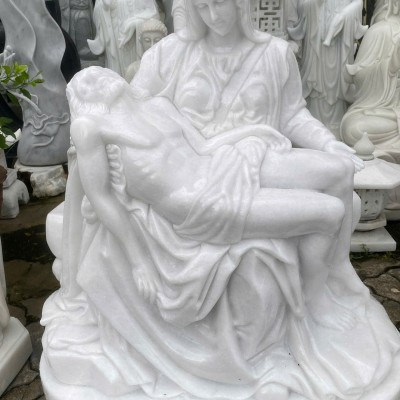 Tượng đức mẹ sầu bi đá trắng nguyên khối cao 90cm T3725.