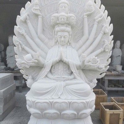 Tượng Quan Âm Bồ Tát Thiên Thủ Thiên Nhãn đá trắng nguyên khối, cao 2m T3737