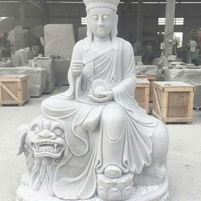 TƯỢNG ĐỊA TẠNG VƯƠNG BỒ TÁT NGỒI TRÊN ĐỀ THÍNH ĐÁ TRẮNG NGUYÊN KHỐI CAO 1.2M T3755