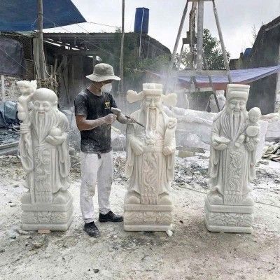 Tượng phúc lộc thọ đá trắng nguyên khối cao 1.8m T3791