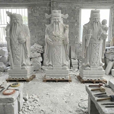 Tượng phúc lộc thọ đá trắng nguyên khối cao 1.2m T3793