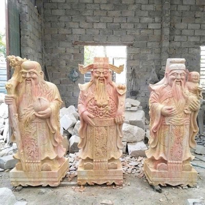 Tượng tam đa phúc lộc thọ đá vân gỗ nguyên khối cao 1.6m T3794