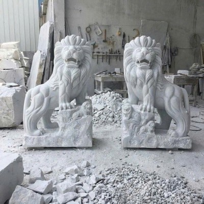 Cặp sư tử đá trắng nguyên khối cao 2m T3797