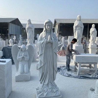 Tượng Đức mẹ mân côi cao 1m1 đá trắng thiên nhiên T3738
